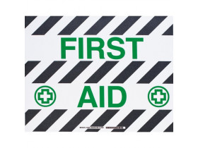 Табличка напольная first aid Brady наполная самоклеющаяся с надписью,материал в-534,цвет и размер 355,6 мм, зеленый на белом,черный