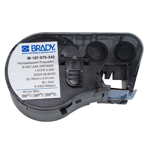 Термоусаживаемые маркеры Brady M-187-075-342, 19,05 * 8,50 мм, белые, печать черная, диаметр 2,8 мм, в картриджи 80 шт. (BMP41/51/53)